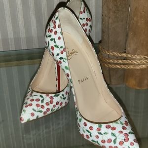 Christian Louboutin Pigalle Follies Crinkled Cherry Print Patent Leather Pumps